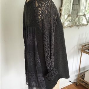 Grey Lace Dolphin Hem Boucle Sweater/Pullover